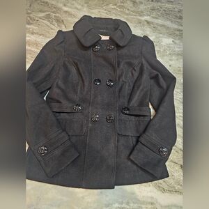 Pink Envelope Medium Black Double Breasted Pea Coat Button Front Jacket